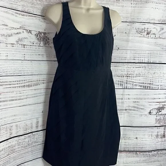 Madison Marcus Dress Womens small silk pleated Black sheath mini Preppy Formal - Picture 3 of 10